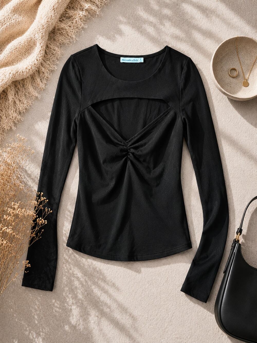 Abercrombie & Fitch Women's Cutout Top Blouse Long Sleeve Black Size S